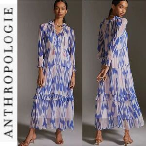 NWT Anthropologie The Marais Printed Chiffon Maxi Dress Size L